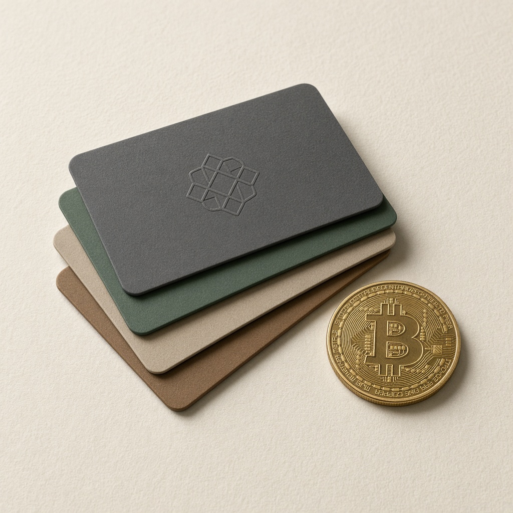 Gift cards beside a Bitcoin coin